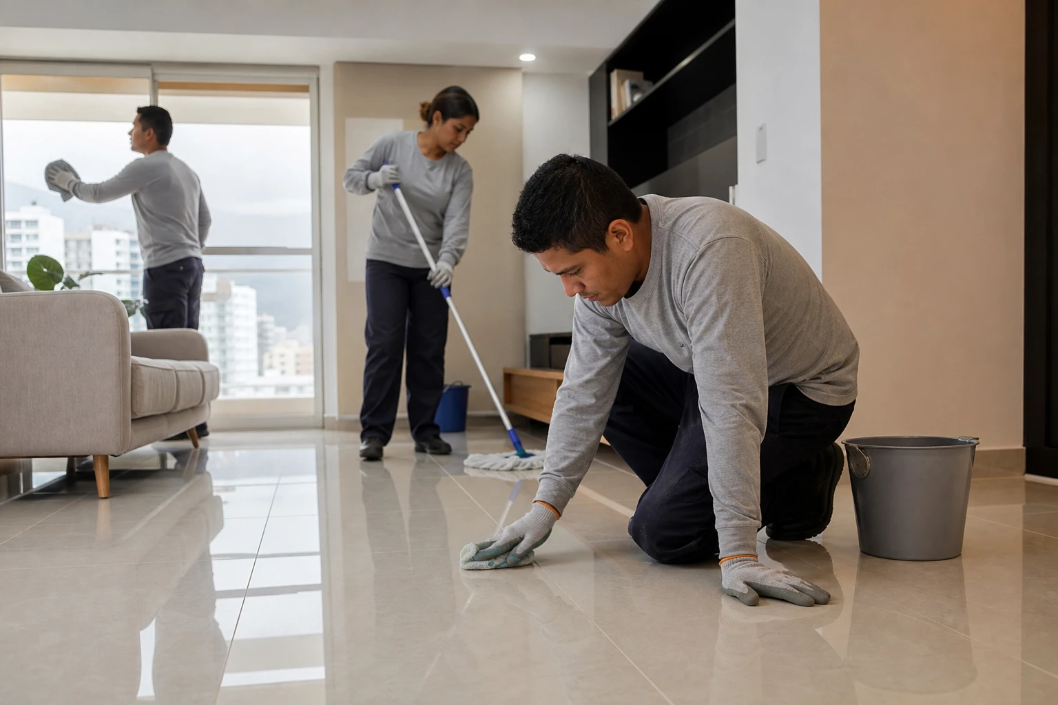 Piso nuevo en sala con porcelanato